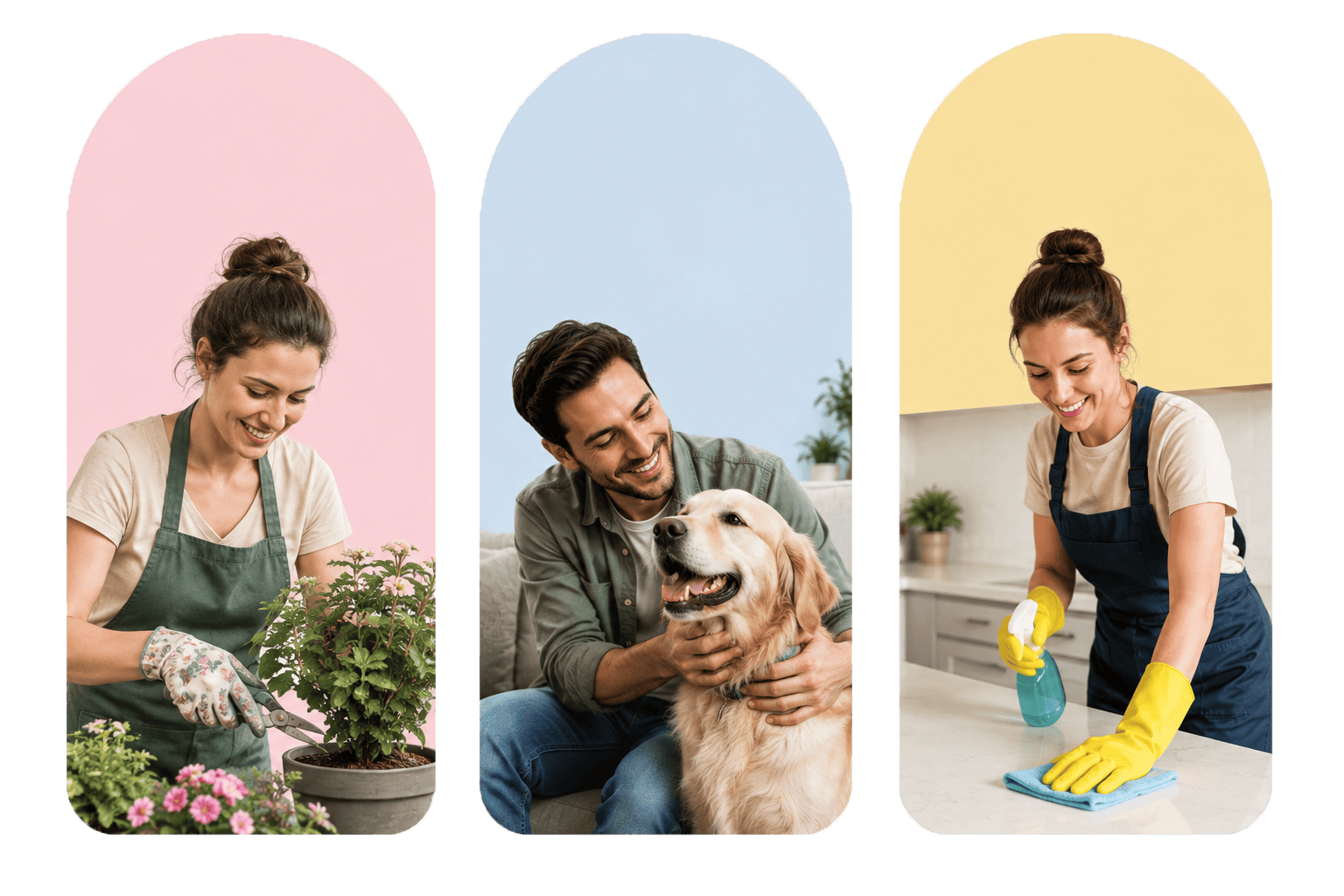 People offering gardening, pet care and cleaning services
