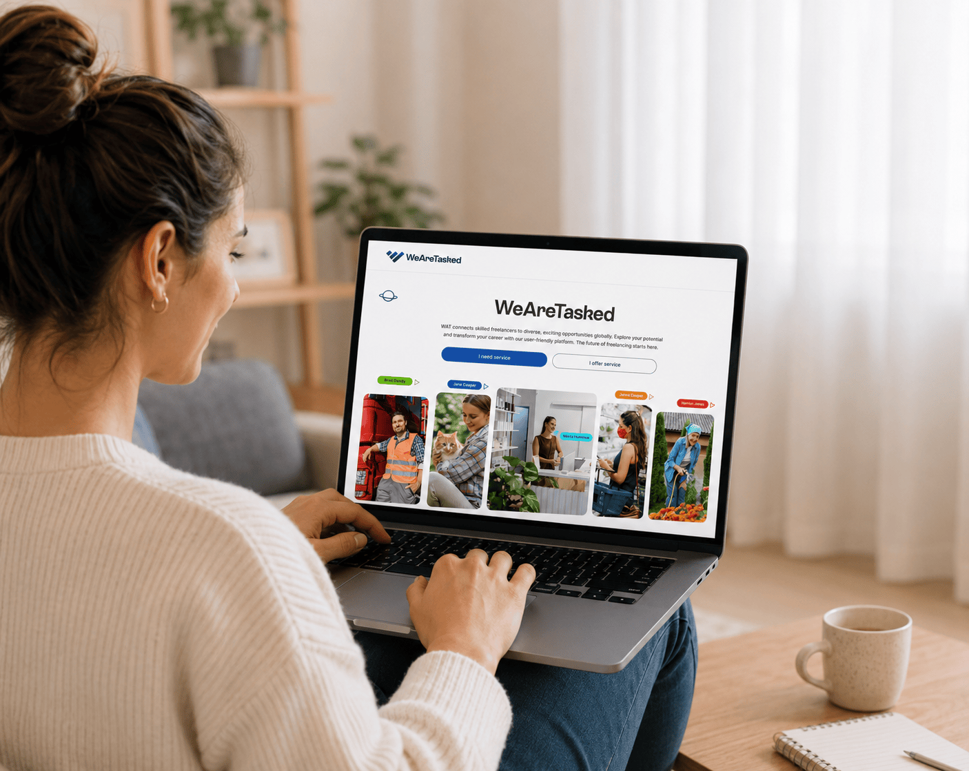 Person browsing WeAreTasked on a laptop to hire help