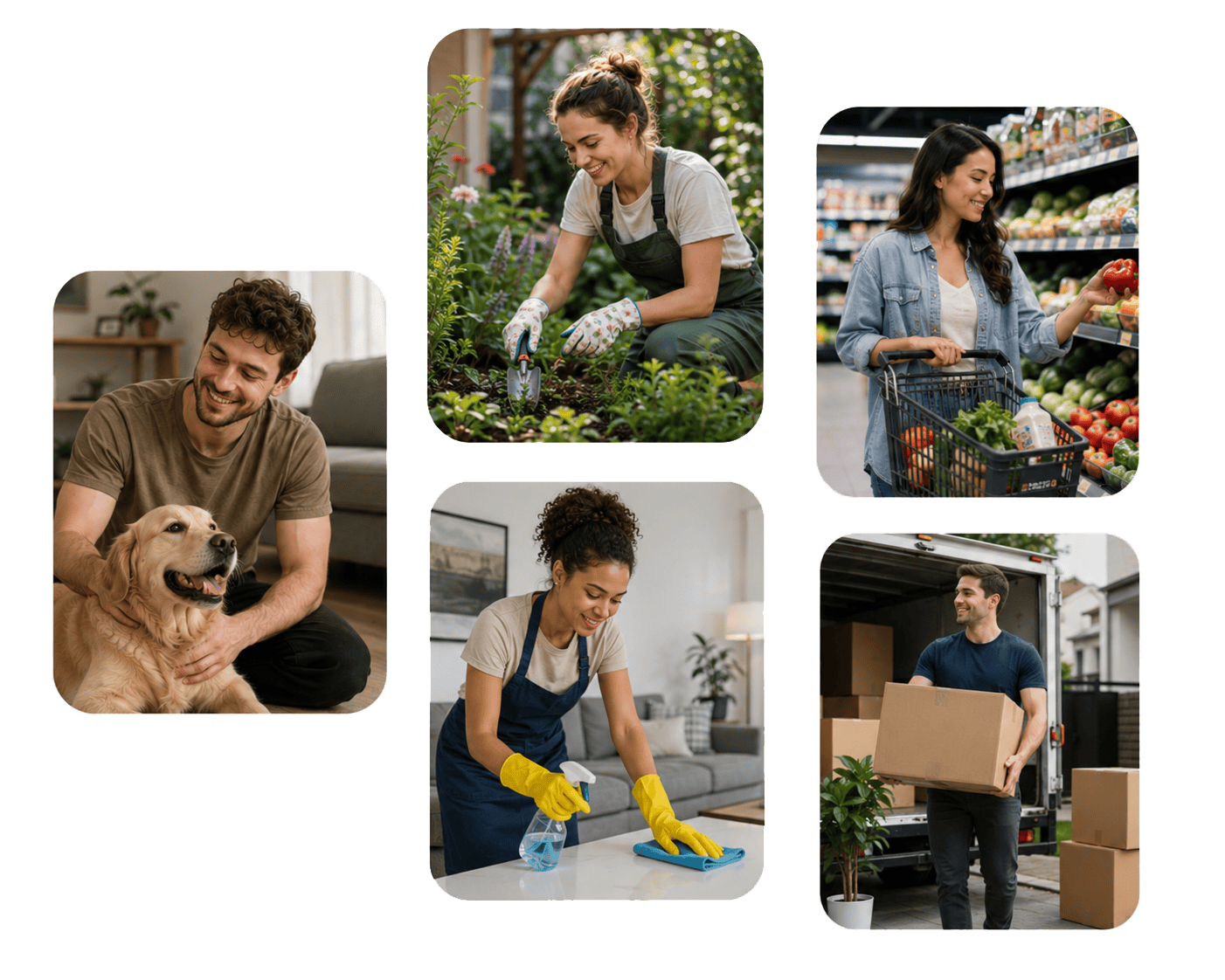 People offering delivery, pet care, shopping and gardening services